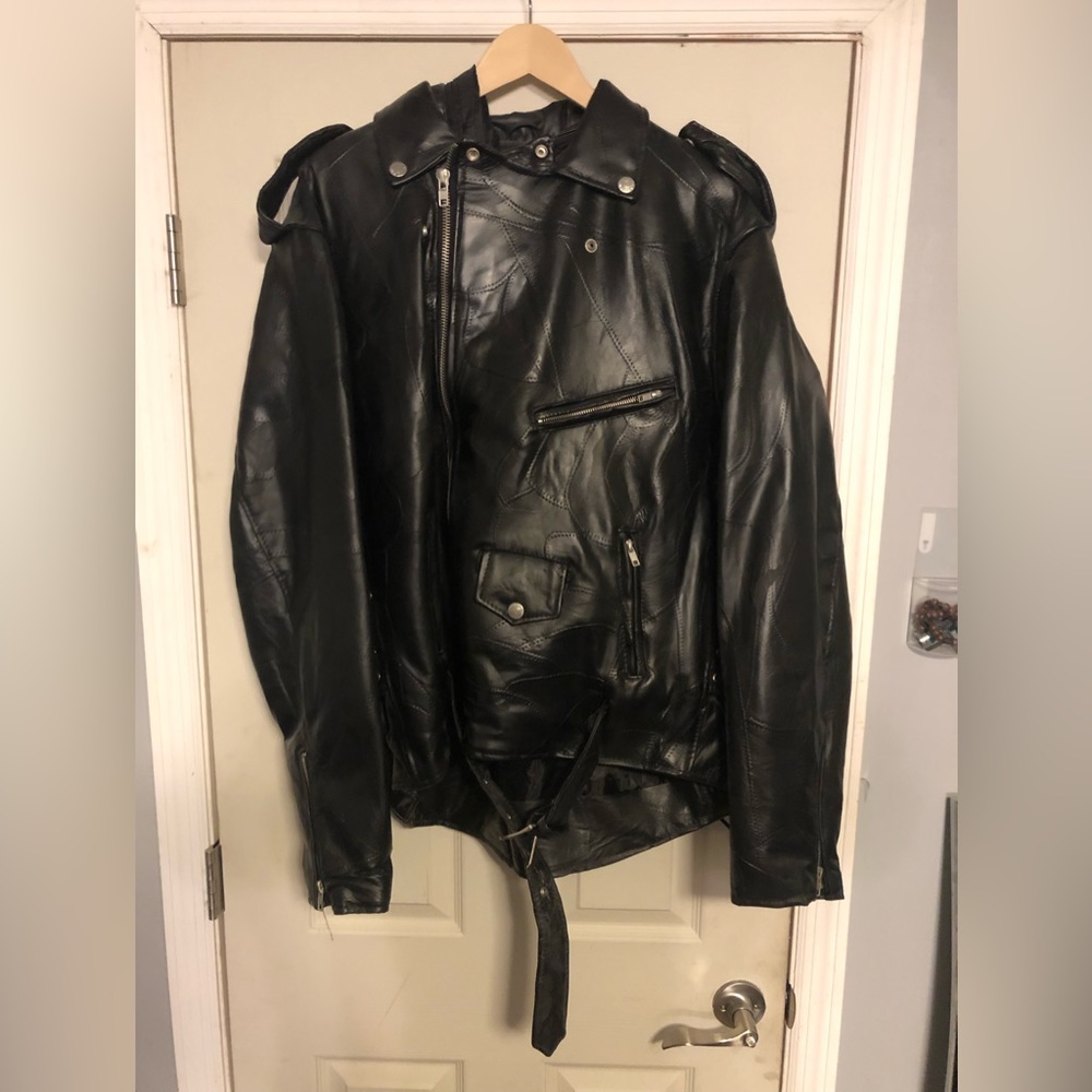 Diamond Plate Buffalo Leather Patchwork Jacket